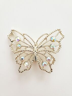 Gold Butterfly Brooch with Iridescent Crystals - Women's Jewelry